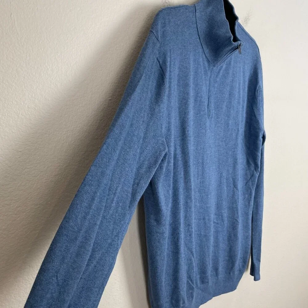 Banana Republic Mens XL Premium Luxe Yarn Blue Quarter Zip Pullover Sweater Knit